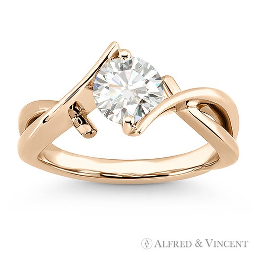 Anillo de compromiso solitario de moissanita de corte brillante redondo en oro rosa 14k - Imagen 2 de 5