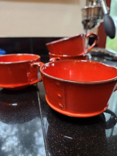 Metlox Poppytrail Pottery Red Rooster Cups Set Of 4