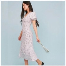 Reformation Trisha Floral White Blue Midi Dress Size S