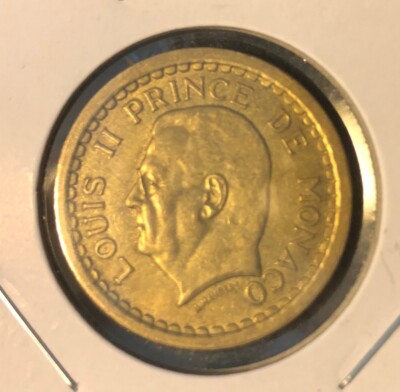 1945 Monaco 2 Francs-Louis II.-Aluminum-Bronze Coin-KM#121a