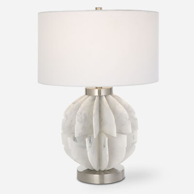 Modern Faux Marble Blades Sphere Table Lamp 25 in Round Abstract Geometric Luxe