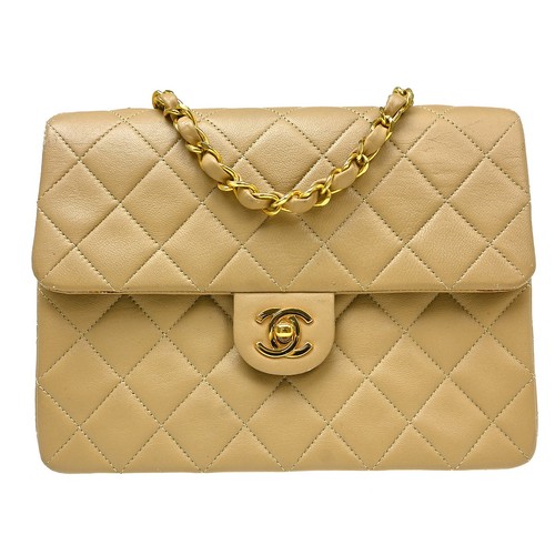 Chanel Beige Lambskin Classic Square Flap Shoulder Bag 20 NQ09771