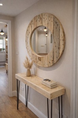 Handgefertigte Altholz Kabeltrommel rund/rund Spiegel 89 cm - Altholz 