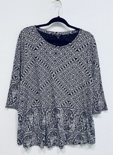 Lucky Brand Top Womens 1X Black Floral Paisley 3/4 Sleeve Boho Peasant Hippie