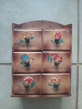 Vintage Wooden Sewing Box Wall Notions Storage Cabinet w/ 6 Drawers 