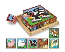 Melissa  Doug Farm Wooden Cube Puzzle w/Storage Tray 6 Scenes 16 Blocks Ages 3 