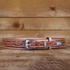 Western Ranger Brown Belt with Silver Buckle Set