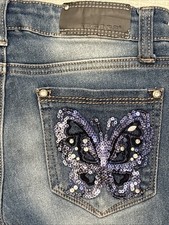 VIGOSS BUTTERFLY JEANS GIRLS SZ 10 KIDS EMBELLISHED RHINESTONE RARE EUC 2015 Y2K