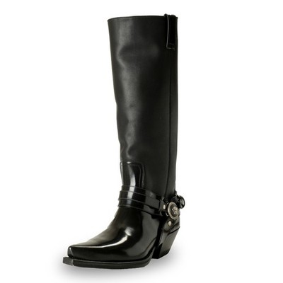Versace Women's Leather Silver Medusa Heeled Cowgirl Boots Shoes US 8 IT 38
