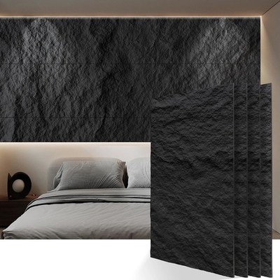 KASARO PU 3D Faux Stone Wall Panels 4 PCS Wainscoting Interior Black Open Box