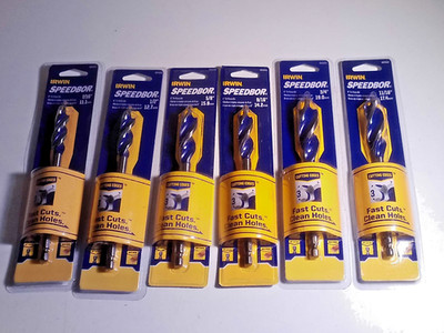 Irwin Speedbor lot of 6-Pcs Tri-Flute Wood Drill Bit Set 6'' Length see desc