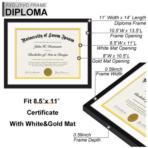 Black 11 x 14 Diploma Frame Set of 3, Display Document 8.5x11 With Mat or 11x... - Bild 3 von 7