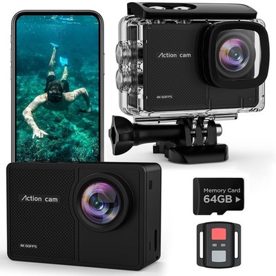 4K60fps Action Waterproof with 64G SD Card 48MP HD WiFi with EIS 40M Underwat...