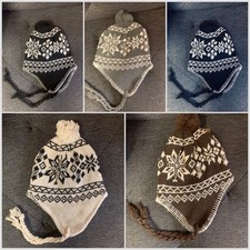 Winter Snowflake Toque/Hat with Ear Flaps and Pompom