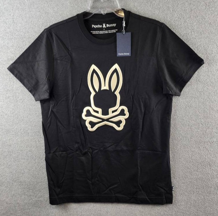 Psycho Bunny Nicholas Embroided T-Shirt Mens 4 Black Crewneck Pullover S/S