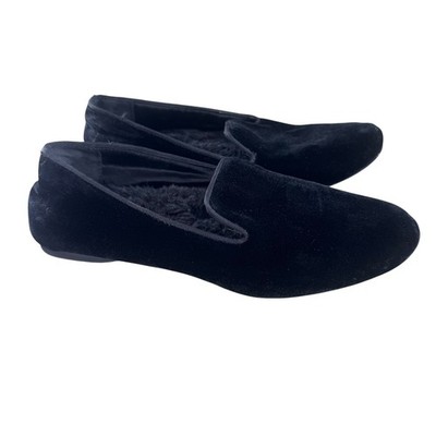 BIRDIES Starling Velvet Flats Women s 7 Black Loafers Faux-Fur Lined Slippers