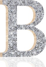 5.7 Inch Marquee Letters Wall Decor, Diamond Monogram Wooden Alphabet Silver