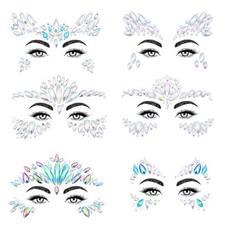 Face Gems - 6 Sets Mermaid Face Jewels Temporary Tattoo Stickers Acrylic Crys...