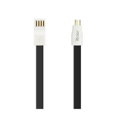 Reiko Flat Micro USB Gold Plated Data Cable 3.9Ft with Cable Tie in Black