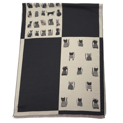 Cat Lovers Scarf Shawl Oversized Black Cream Colorblock Novelty Artsy Modern