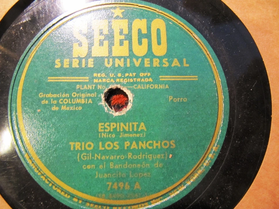 Latin TRIO LOS PANCHOS Juancito Lopez BANDONEON Epinita Porro/ Nunca SEECO 7496 - Image 2 of 3