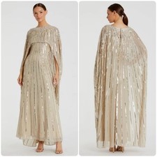 Mac Duggal Sequin Embellished Champagne Capelet Column Gown Size 10 NWT