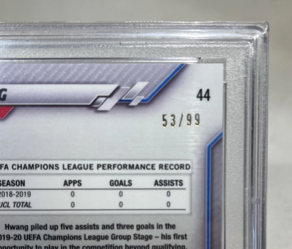 HEE CHAN HWANG 2019-20 Topps Chrome UCL Sapphire Yellow /99 Rookie RC #44 PSA 10 - Image 3 of 3