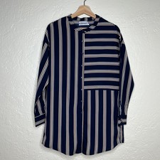 Urban Outfitters Women's Striped Spliced Button Mini Dress Navy Blue Small