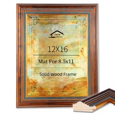 12x16 Vintage Picture Frame, Gold Finish with Real Glass Front, 12 x 16 Photo...