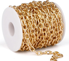 33ft Gold Rolo Cable Chain Bulk for Jewelry Making Light Weight Gold Plated