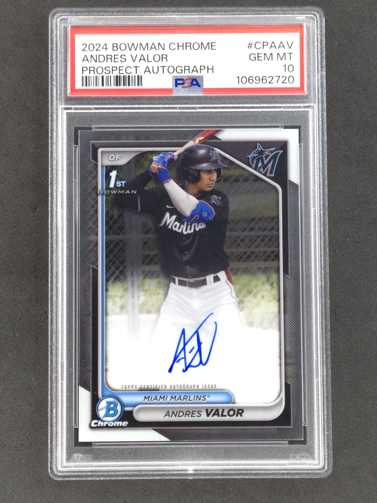 Andres Valor 2024 Bowman Chrome 1st Prospect AUTO Miami Marlins PSA 10 GEM MINT