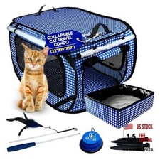 Extra Large Cat Carrier for Travel - Foldable & Portable Collapsible Blue