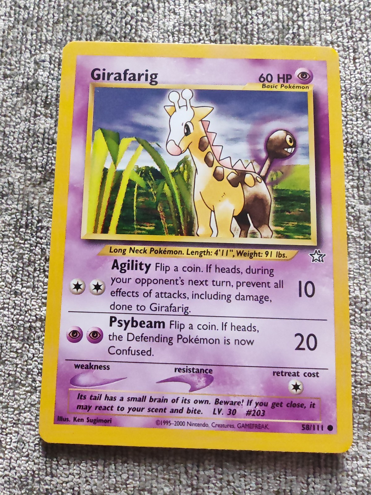 Girafarig Pokemon Card - Neo Genesis #58/111 Unlimited Common WOTC Vintage LP