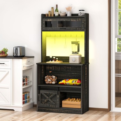 5-Tier Kitchen Bakers Rack Coffee Bar Cabinet with Power Outlet and LED Lights