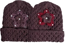 2 Pcs, Women Knitted Crochet Beanie Hat with Flower for Winter Cold Weather