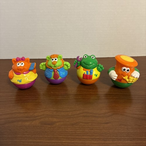 2003 Hasbro Playskool Weebles Wobble Figures Set of 4 Cat, Lion, Frog & Winton 