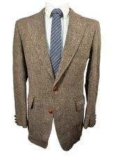 HARRIS TWEED Mens Brown SUNBRELLA Weave Wool Sport Coat Blazer Jacket SIZE 39R