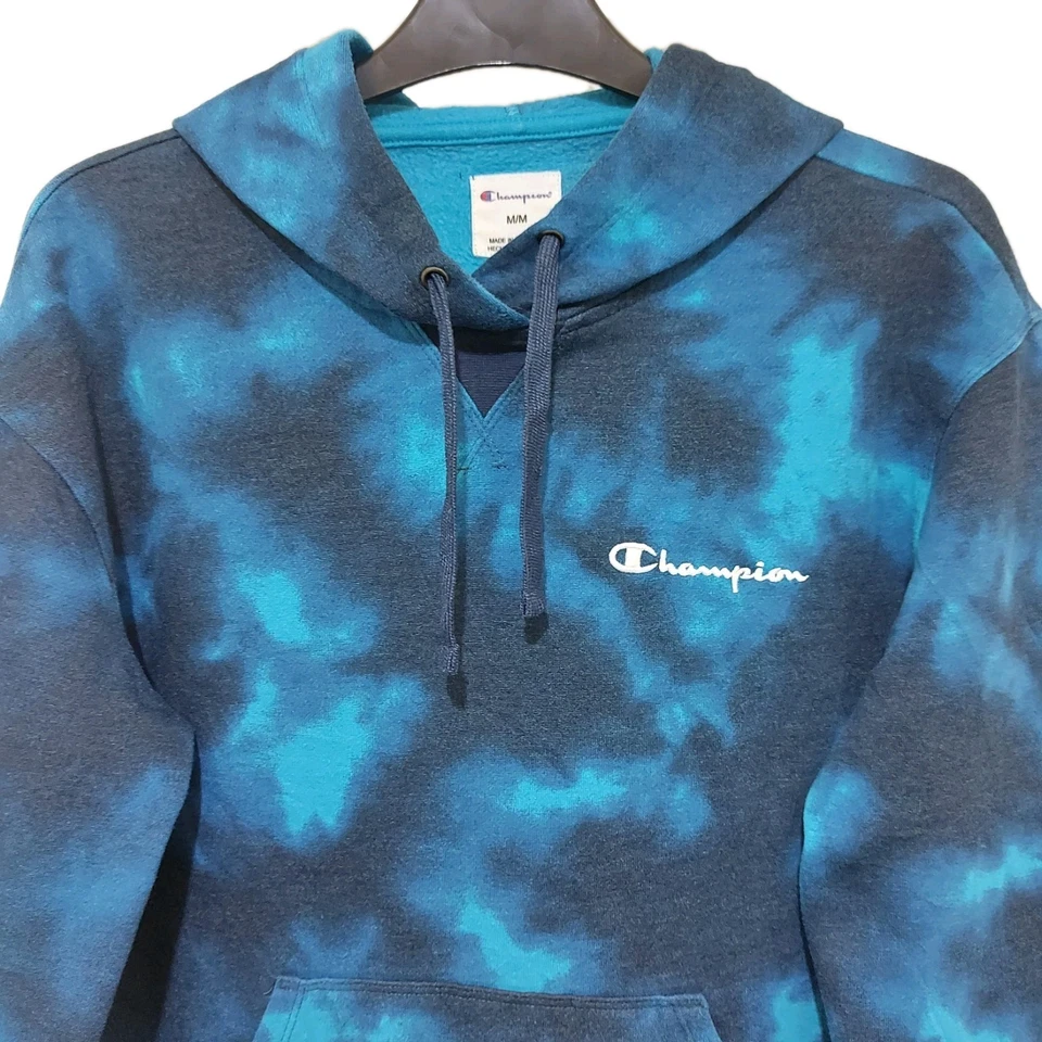 Sudadera con capucha polar vintage Champion tie dye manga larga azul para mujer talla M Foto 2 de 4