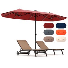 13 FT Double-sided Patio Umbrella with Solar Lights, Crank Handle Red