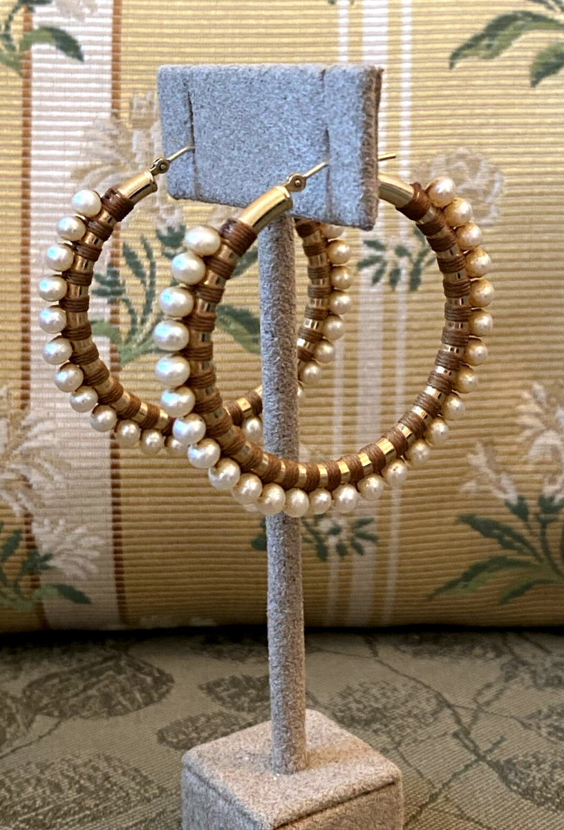 サイモンアルカンタラ SIMON ALCANTARA 14K GOLD WHITE FRESHWATER PEARL 45mm HOOP 1.75