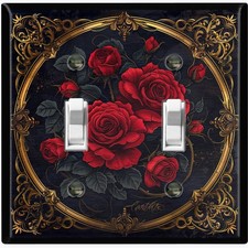 Metal Light Switch Outlet Cover Wall Plate Elegant Red Black Rose Floral FWR253