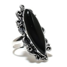 Black Onyx Gemstone Handmade 925 Sterling Silver Jewelry Ring Size 8.5 W294