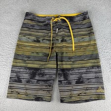 prAna Sediment Board Shorts Swim Trunks Men  s 32 Striped Black Yellow