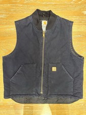 VINTAGE Carhartt Vest XL Navy Blue Insulated Full Zip Canvas USA made VO2 MDT