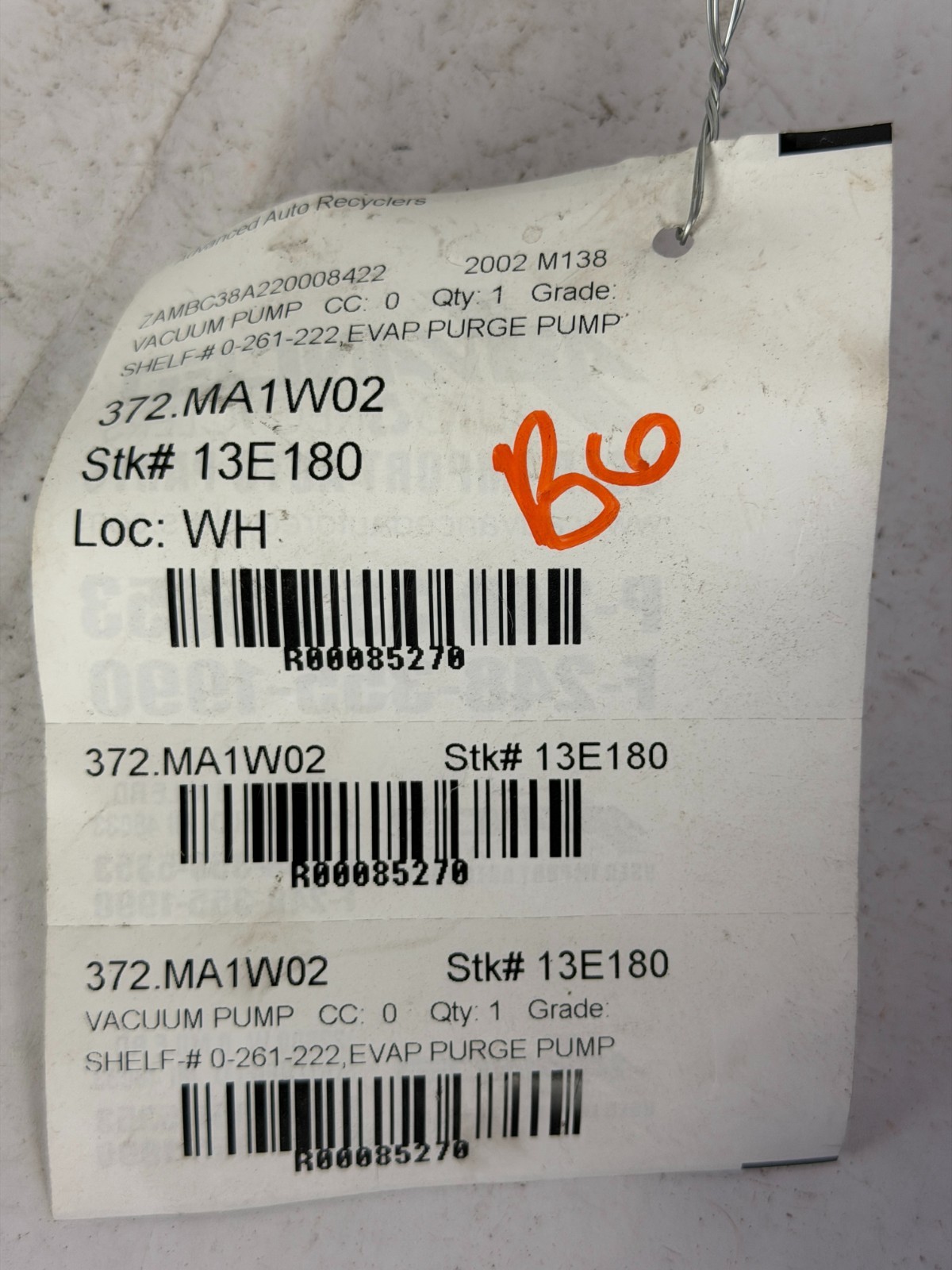 2002 Maserati M138 Spyder Fuel Leak Detection Pump Unit W/ Bracket 0261222 OEM