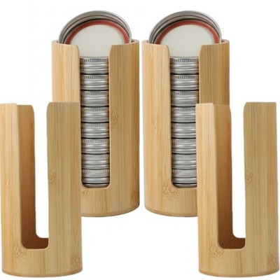 GOVNPJ Mason Jar Lid Organizer, 4 Pack (Holds 48 Lids), Polished Bamboo Verti...