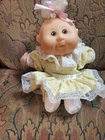 Cabbage Patch Kids Preemie 11"  Doll Blond Hair Brown Eyes Yellow Dress Vtg 2004