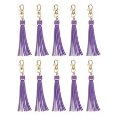 10pcs PU Leather Tassels, 6" Keychain Tassel with Lobster Swivel Dark Purple