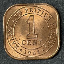 Malaya and British Borneo 1961 1 Cent Queen Elizabeth II KM# 5  BU red with lust