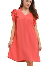 Umgee Linen Shift Mini Dress Carrot Flutter Sleeve with Pockets Women’s Casual